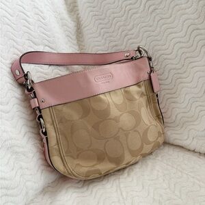 Vintage Coach Pink and Tan Signature Shoulder Bag